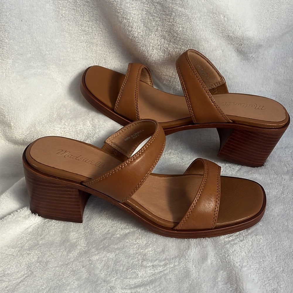 Madewell Tan Block Heel Sandals with Minimalist Straps
